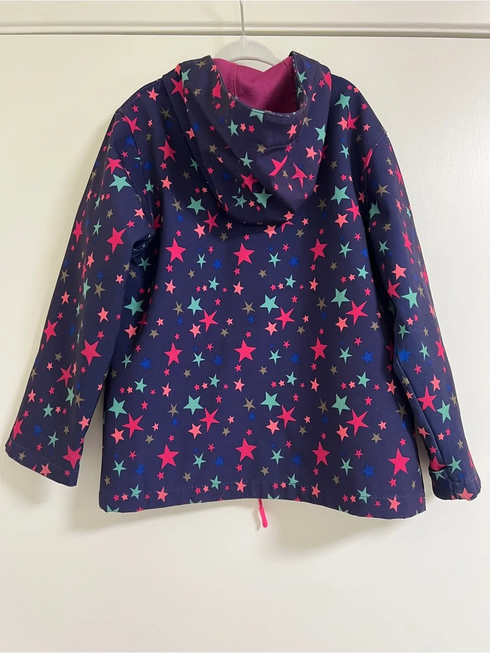 Girls' Navy Star-Print Hooded Raincoat Jacket with Pink Lining 5T